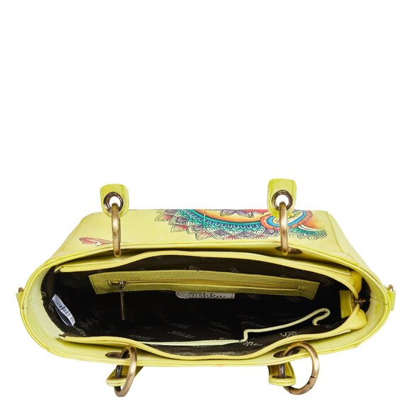 Yellow Top Handle Handbag for Ladies, Hand painted Leather Crossbody Bag, Purse - Picture 5 of 9